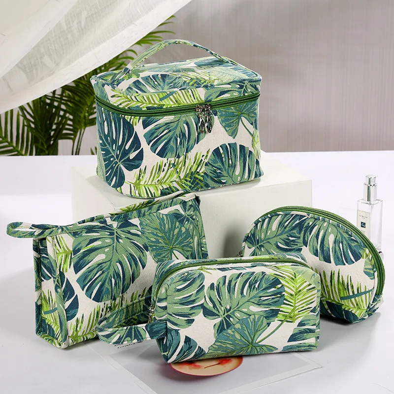

Traveling Women Canvas Collection Bag Creative Printed Make-up Bags Storage Waterproof Wash Bag Fashion Leaf Style