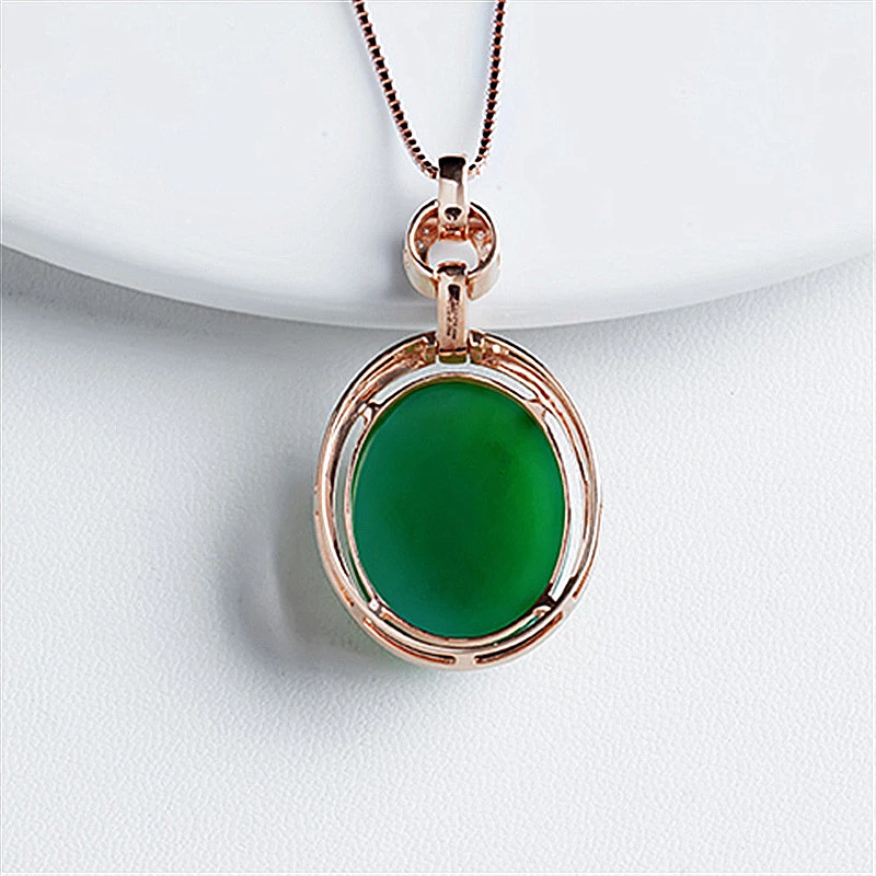 

HuiSept Luxury Silver 925 Necklace Jewellery Oval Shaped Green Jade Zircon Gemstones Pendant Ornaments for Women Wedding Party