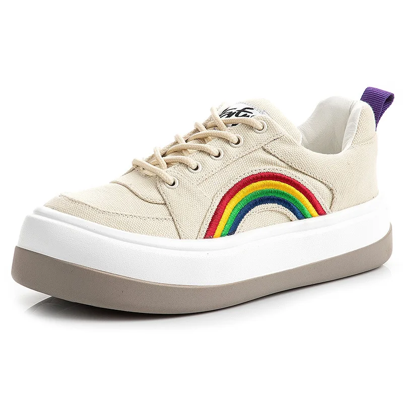 

Spring Summer Canvas Shoes Net Red Rainbow Shoes Women's Skateboard Shoes