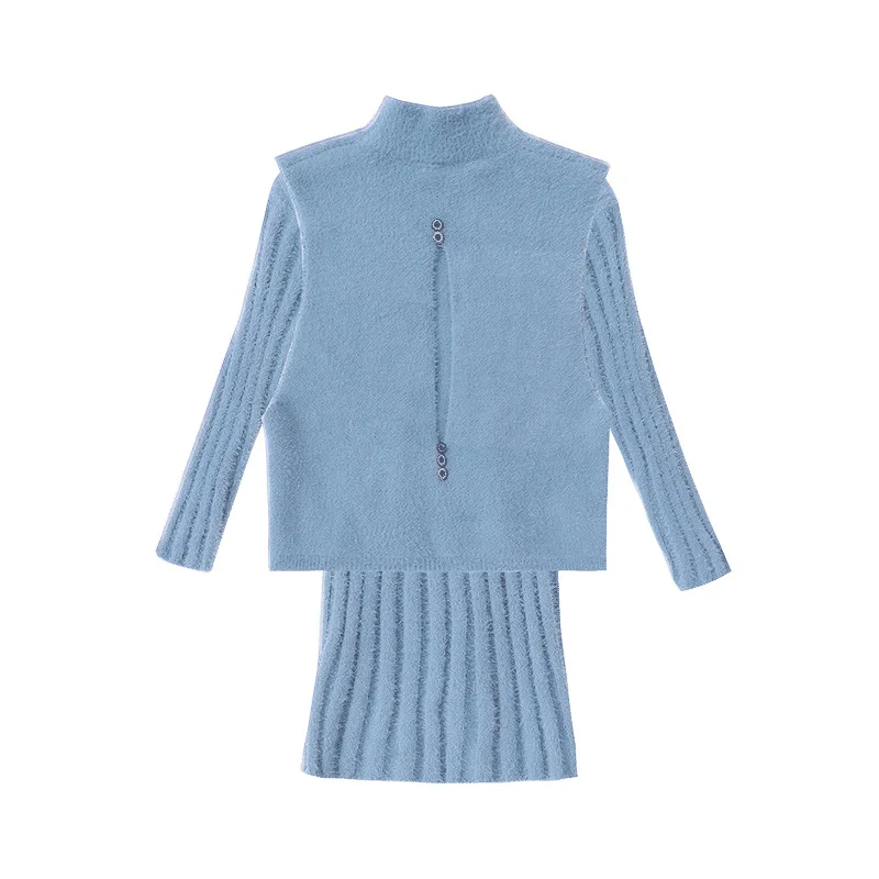 

Teens Girls Clothes Set Winter Grey Cardigan with Skirt 2 Pcs Set for Pullover Outerwear Cute Baby Girl Sets Outfits Sweater Set