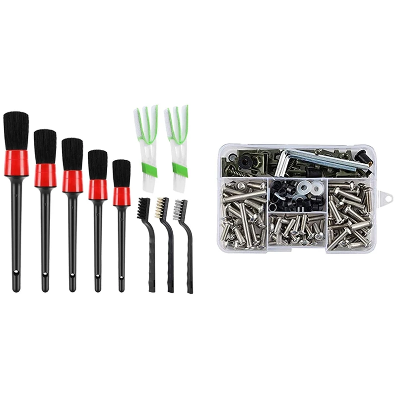 

10 Pcs Auto Car Detailing Brush Car Interior Cleaning Kit & 177 PCS Motorcycle Windshield Body Fairing Bolt Screw