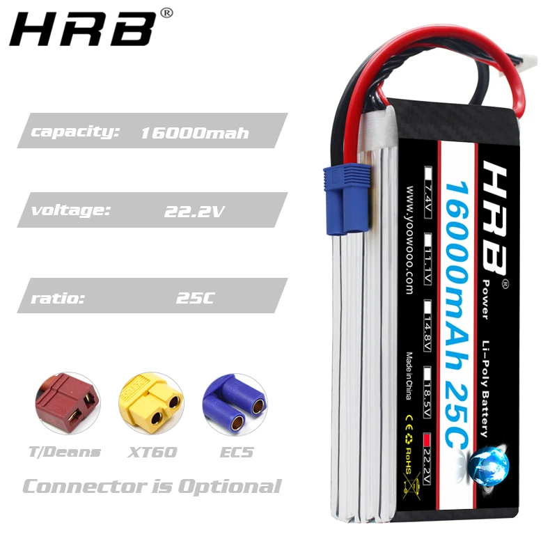 HRB 16000mah Lipo батарея 7 4 V 11 1 14 8 18 5 22 2 T Deans XT60 XT90 EC5 Квадрокоптер самолет Heli RC части 1S 2S 4S