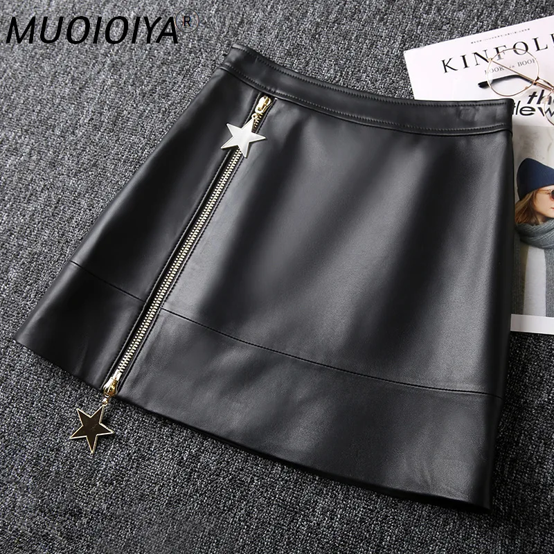 

High Waist Real Genuine Leather Skirt Women Sexy Mini Short Bodycon Pencil Ladies Skirts 2021 New Runway Front Zipper Miniskirt
