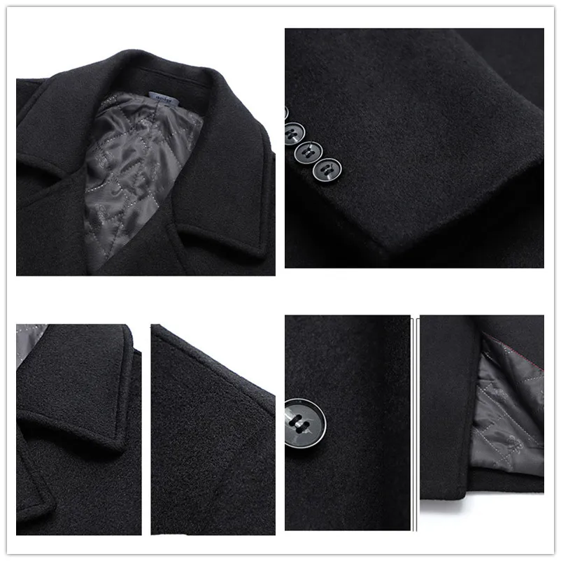 Мужское шерстяное пальто длинное двубортное модная ветровка размеры до XXXL зима
