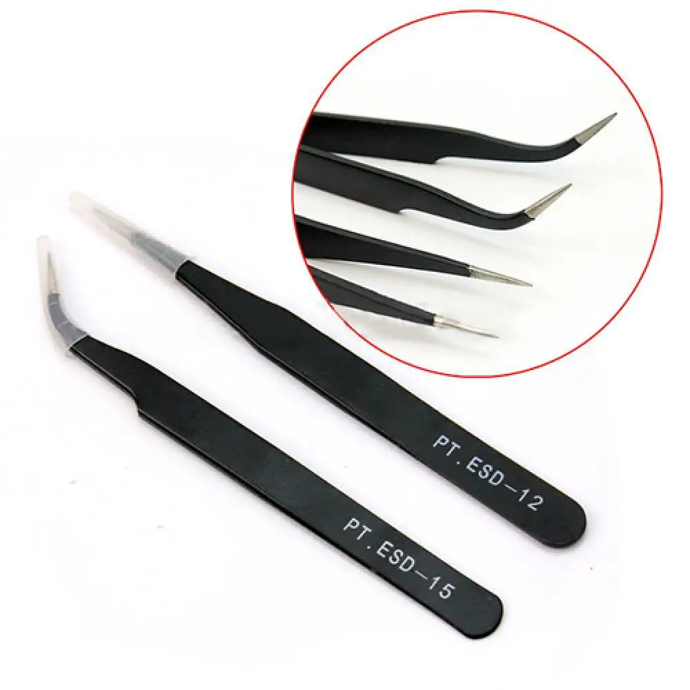 

50% Hot Sale 2Pcs Straight Curved Tweezers for Nail Art Eyelash Extension Nipper Picking Tool