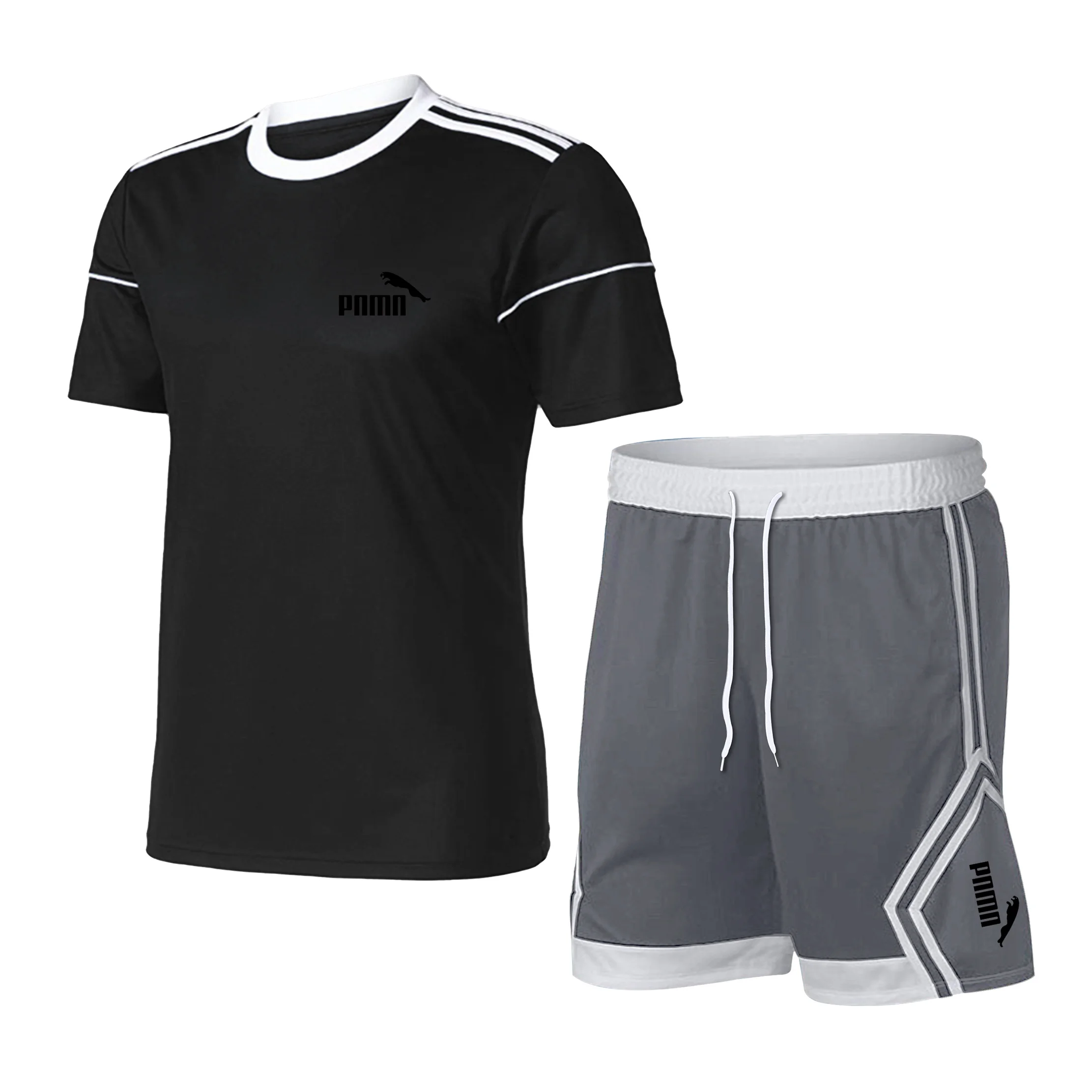 

2021 New fashion T-shirt suit brand summer men's track suit suit daily outing running breathable sports men's large size M+3xL