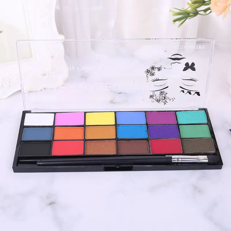 

18 Colors Non-toxic Body Face Makeup Cosplay Pigment Devil with Brush Water Soluble Party Drawing Paint Art