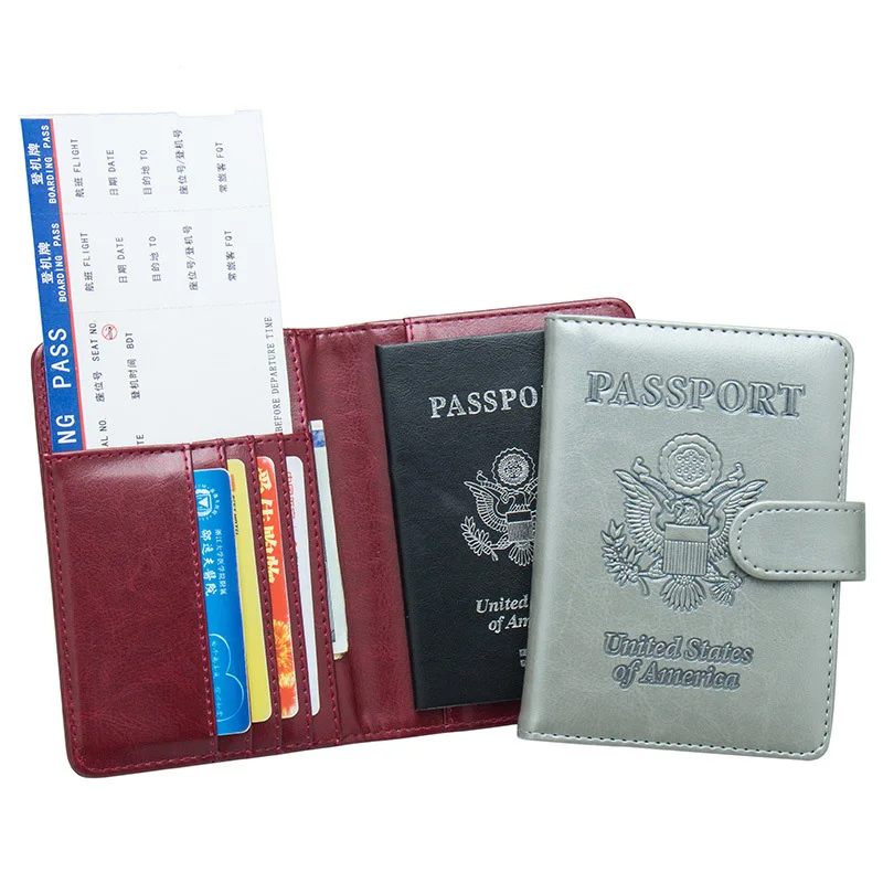 

RFID USA America Passport Covers Holder Men Business PU Leather ID Bank Card Storage Wallet Women Purse Case for Travel