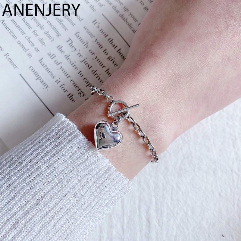 ANENJERY браслет с подвеской в виде Луны и звезды имитирующий жемчуг 925 пробы серебро