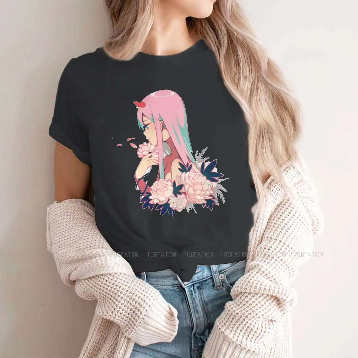 

Flowers Women Clothing Darling In The Franxx Zero Two Japan Cartoon Anime Comic Graphic Female Tshirts Tops Girls Streetwear