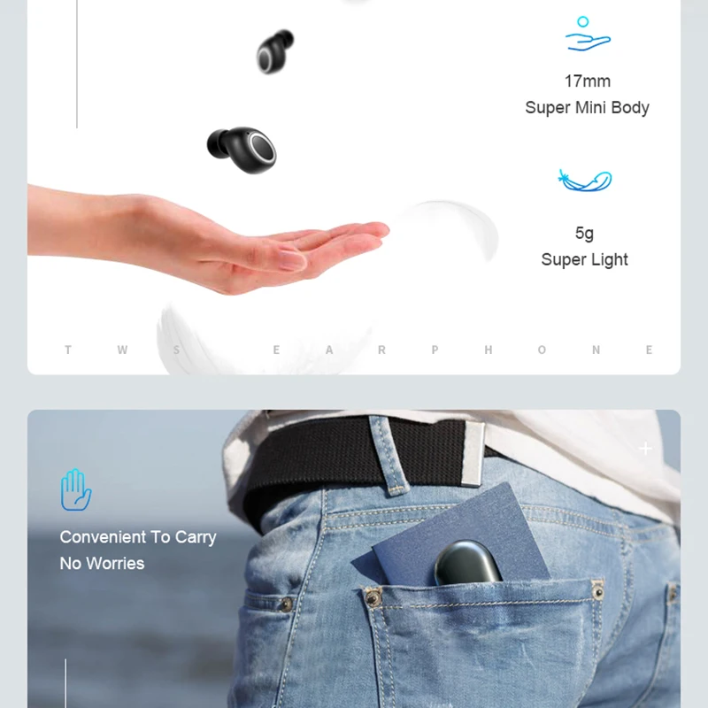 TWS Wireless 3D Stereo Bluetooth V5.0 Earphone Portable Touch Earbud With Charge Case Sport Bass Headset Auto Power On/Off | Электроника