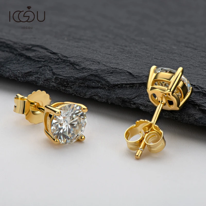 IOGOU Classic 925 Sterling Silver Diamond Stud Earrings for Women 0.5ct-2.0ct D Color Mossanite Diamond Gems Wedding Jewelery