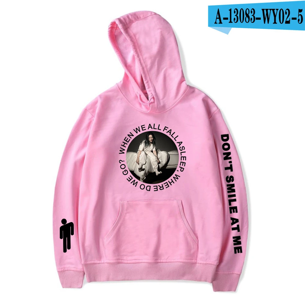 Новая горячая Billie Eilish Толстовка Мужская Черная хлопковая толстовка пара Billie Eilish Толстовка простая сохраняющая тепло Женская/Мужская толстовка одежда - Цвет: Pink