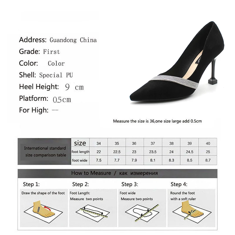 

Meriahzheng 9CM Spring New Women's Shoes Shallow Mouth Pointed Single Shoes Women Suede Rhinestone Color Matching Work Shoes TWS