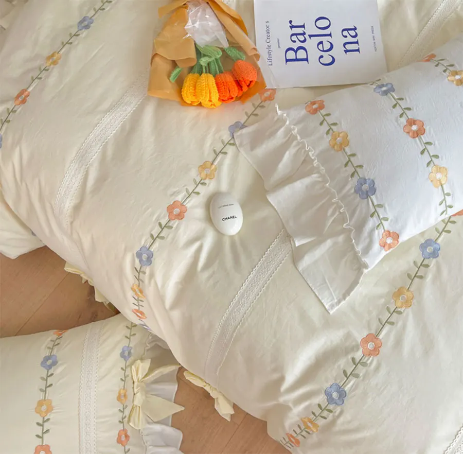 

Романтический Комплект постельного белья fairyfair с цветами, желтого, розового, голубого цветов, хлопковая домашняя текстильная простыня, наво...