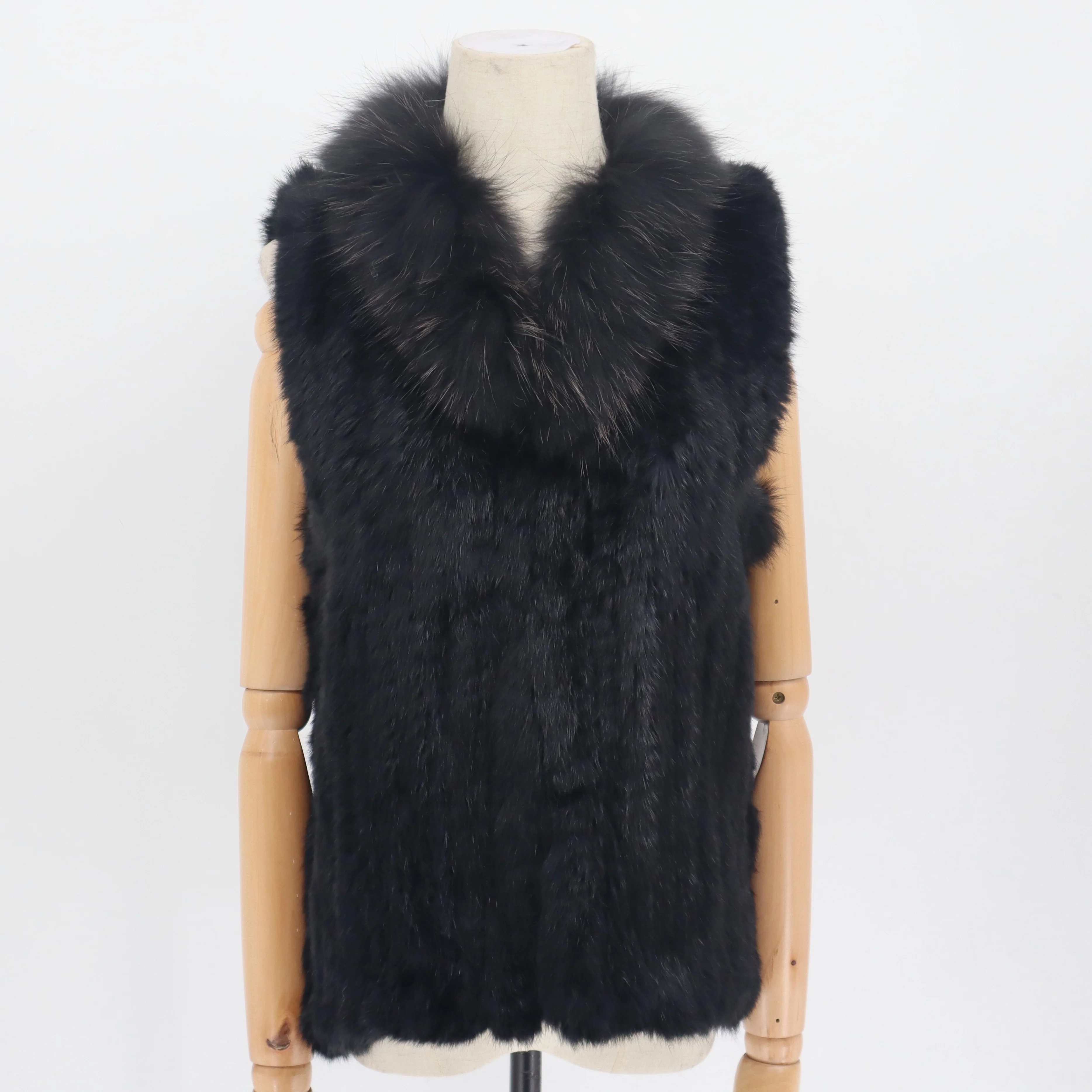 2021 Fashion Real Rabbit Fashion Fur Vest High-end Women Knitted Sleeveless Fur Vests With Natural Raccoon Fur Jacket Women Coat