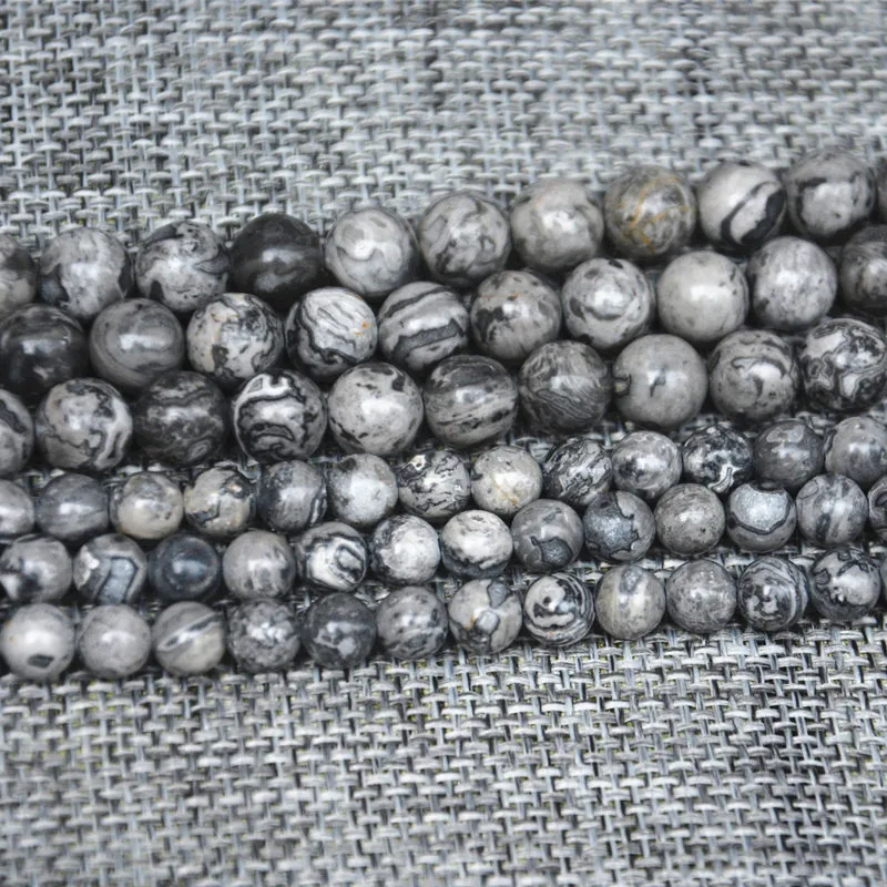 Natural Beads Grey Map Stone Loose Round Spacer Bead For Jewelry Making 4/6/8/10/12mm 15'' DIY Bracelet&ampNecklace | Украшения и