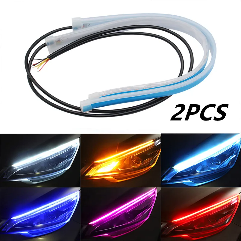 

Дневные ходовые огни для автомобиля, 2 шт., светодиодсветодиодный гибкая лента, автомобильные фары s, белый сигнал поворота, желтый стоп-сигн...