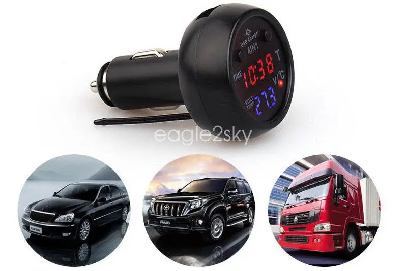 Вольтметр светодиодный цифровой термометр прикуриватель автомобильное