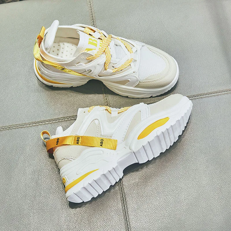 White Yellow Лидер продаж, мужская уличная спортивная обувь унисекс, мужские спортивные кроссовки, пара, женская обувь для бега, дышащая сетка, кроссовки для тренировок, прогулочная обувь, 35-48 - Цвет: White Yellow