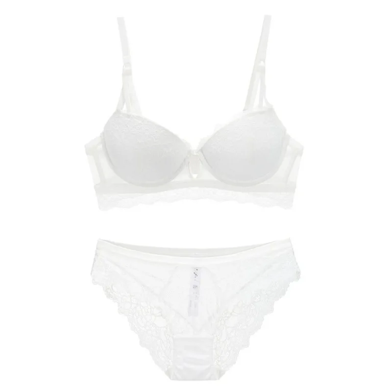 

New European and American French Allure Luxury Lace Gathered on Top of Sponge Thin and Thick Sexy Underwear Bra Set