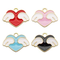 julie wang 12pcs tiny enamel heart charms with wings mixed colors zinc alloy pendant bracelet jewelry making accessory
