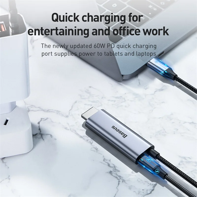 Кабель Baseus USB C HDMI кабель Type C-HDMI Thunderbolt 3 для MacBook Pro Samsung Huawei 4K с адаптером питания 60