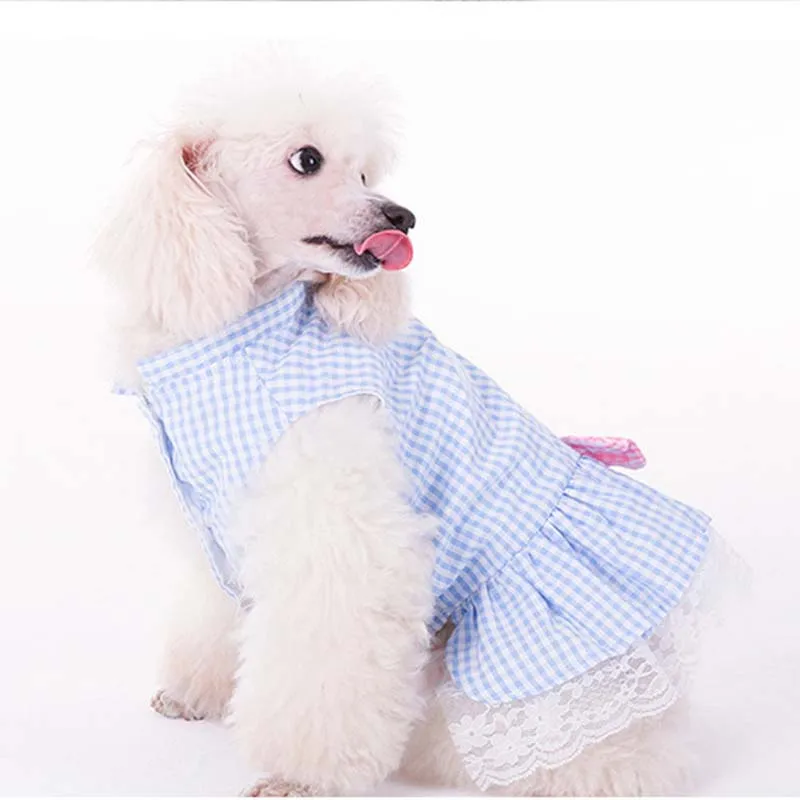 Платье с бантом для щенка Классическая клетчатая кружевная юбка принцессы