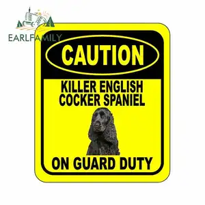 Наклейка на автомобиль EARLFAMILY, 13 см х 11 см, с осторожным убийцей, Английский кокер-спаниель на страже, наклейка на машину, алюминиевая композитная вывеска, питомец, наклейка с собакой
