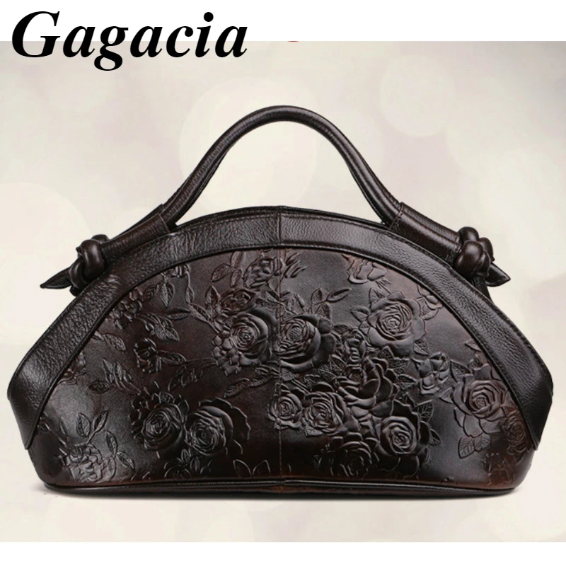 

Gagacia Women's Shoulder Bag Luxury Designer Genuine Leather Handbag Female 2022 New Ladies Retro Embossed Oil Wax Cowhide Bags