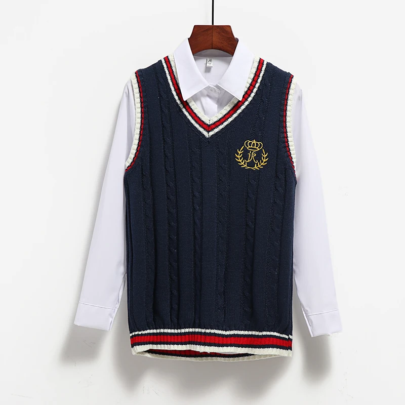

Spring Autumn Women JK Knit Sweater Vest Pullover V-necked Sleeveless Jumper Outwear Fall Winter Clothing Female College Style
