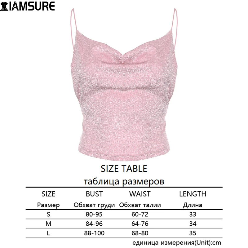 

IAMSURE Sexy Sparkle Camisoles For Women Party Night Club Wear Slim Solid Backless Sleeveless Tank Tops 2021 Summer New Fashion