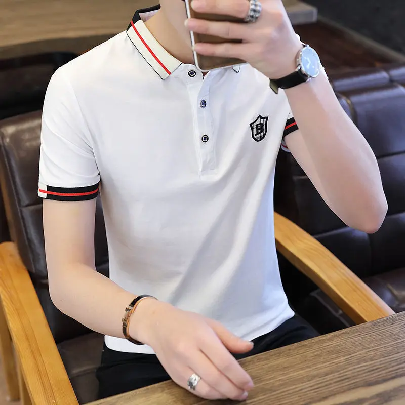 Вышитые рубашки поло для мужчин 2021 летние новые модные мужские футболки с