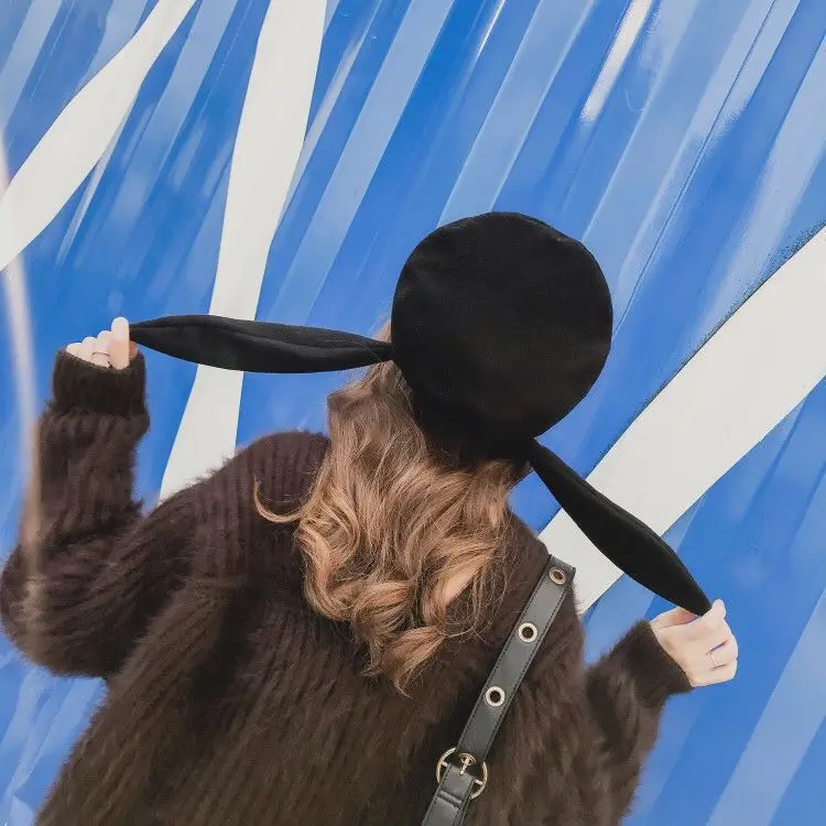 

Long Rabbit Ears Beret Hat Girl Winter Cute Casual Fashion Painter Cap Women Wool Warm Hat Wholesale New 2021