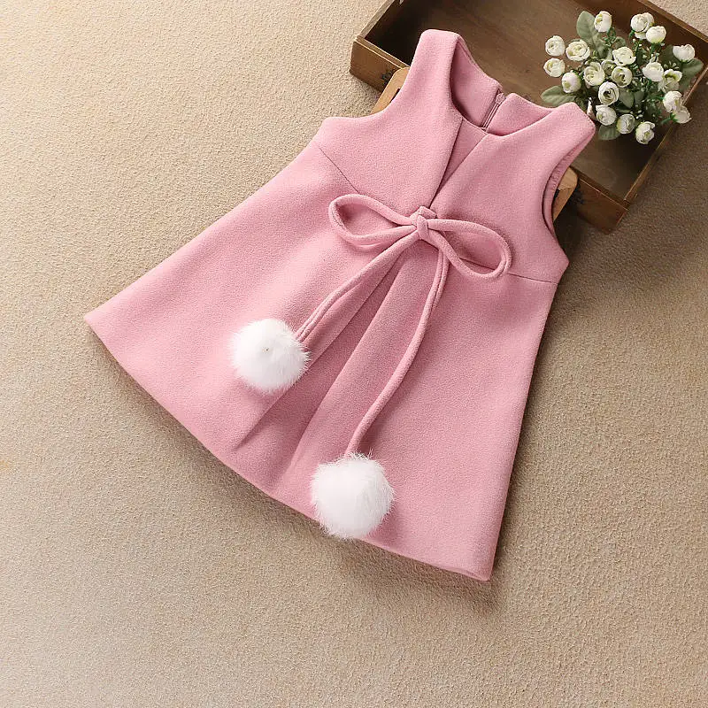 1 2 3 4 5 Years Girls Dresses Fashion Wool Hairball Little Sleeveless Party Dress for Girl Kids Clothing Autumn | Детская одежда и