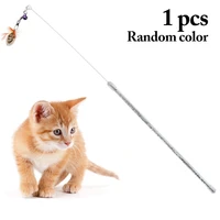1pcs cat teaser toy faux feather cat toy cat teasing wand chasing playing wand with bell pet supplies random color