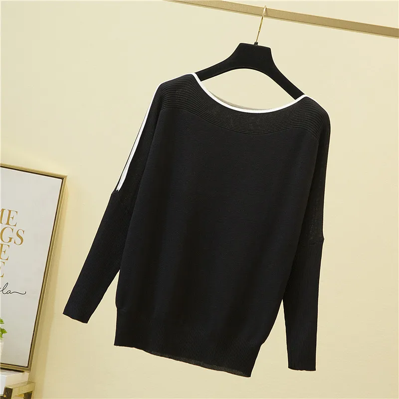 Женская Вязаная футболка с воротником-лодочкой и рукавом летучая мышь |