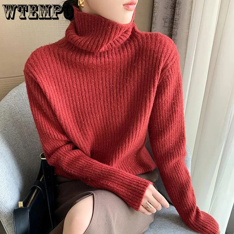 Яркий шелковый свитер с высоким воротником женский осенне-зимний Универсальный