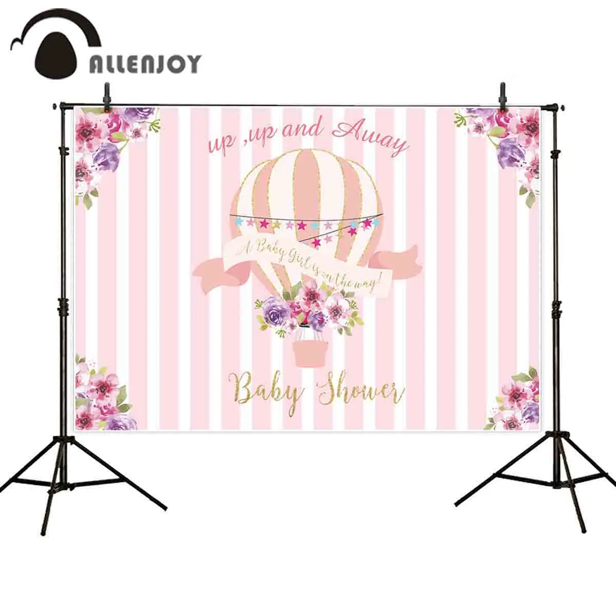 Фоны Allenjoy с розовыми полосками Декор-баннер для девочек Baby Shower цветы на воздушном