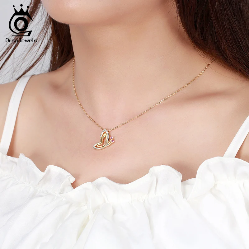 ORSA JEWELS Летающая бабочка 2 способа носить женское ожерелье с подвеской для девочки