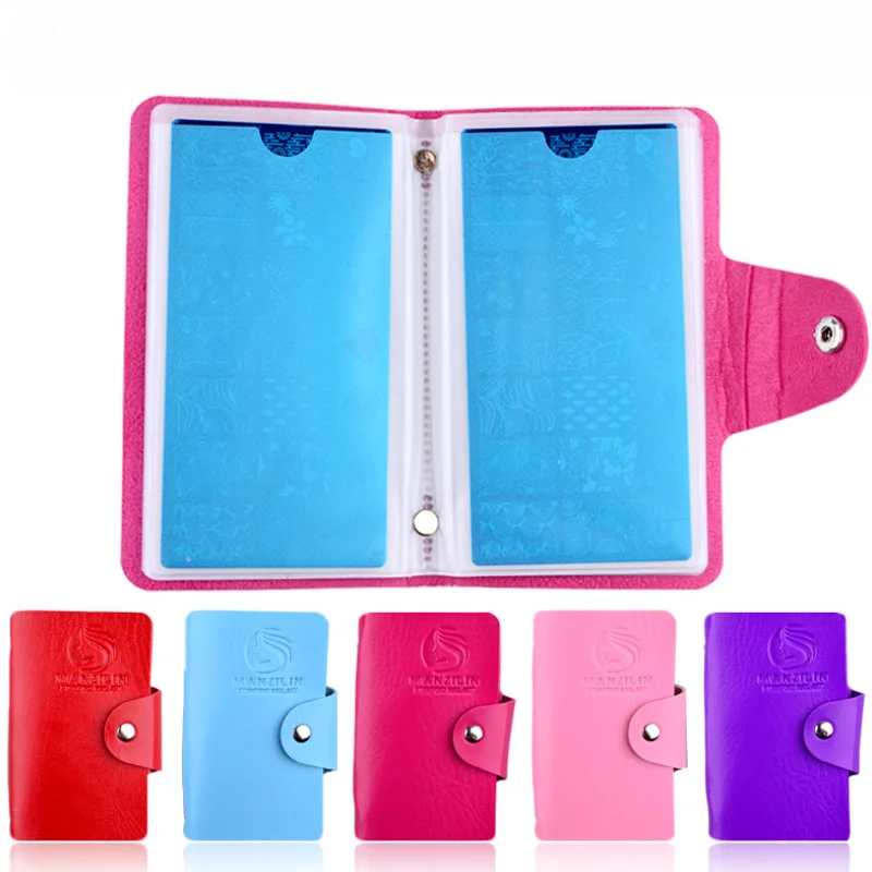 

PU Nail Art Stamper Plates Stamping Template Storage Case Rectangular Seal Card Package Organizer Holder 24 Slot