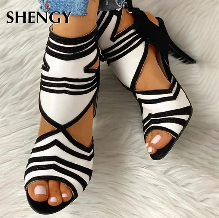 Летние туфли-лодочки Модные женские босоножки на шнуровке Вечерняя обувь