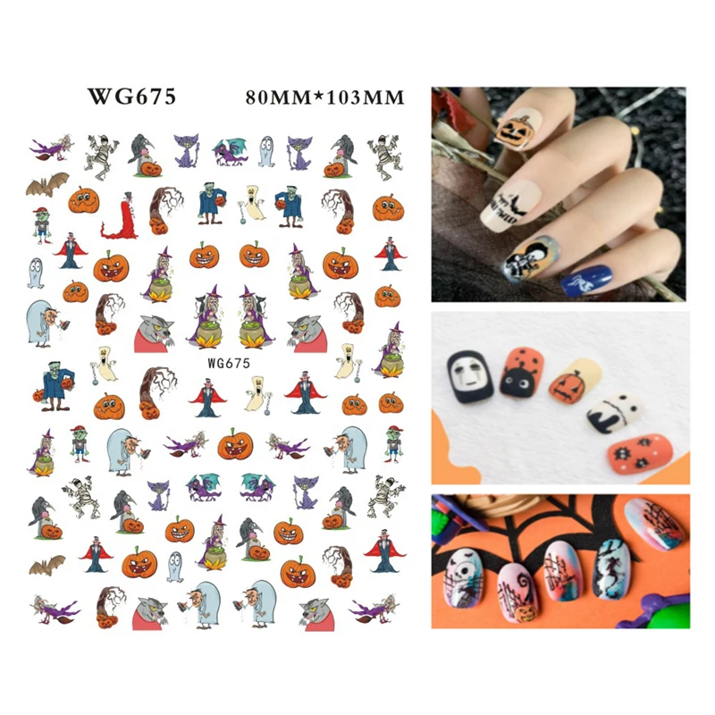 10PCS New Adhesive Transfer 3D Halloween Skull Wizard Vampire Pumpkin Ghost Nail Decoration Accessories Sticker |