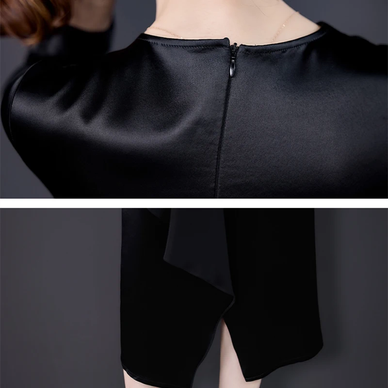 

2021 Vintage Black Satin 5XL Plus Size Office Lady Dresses Spring Autumn Casual Midi Dresses Women Bodycon Party Classy Vestidos