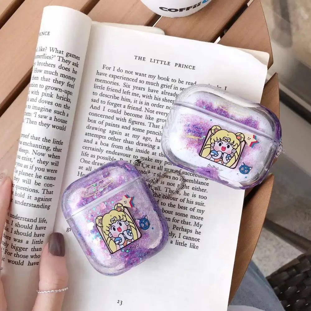 Милый мультяшный чехол для девочек Сейлор Мун с жидким песком AirPods pro Bluetooth