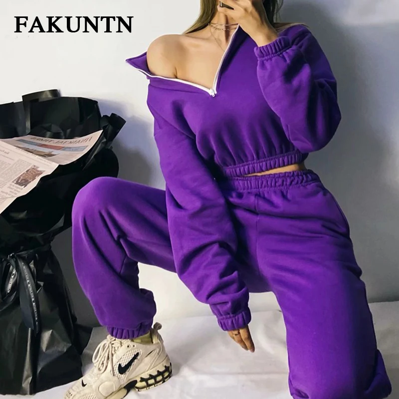 

Женские спортивные костюмы из двух предметов, повседневный Женский комплект из толстовки с длинным рукавом и утепленных брюк