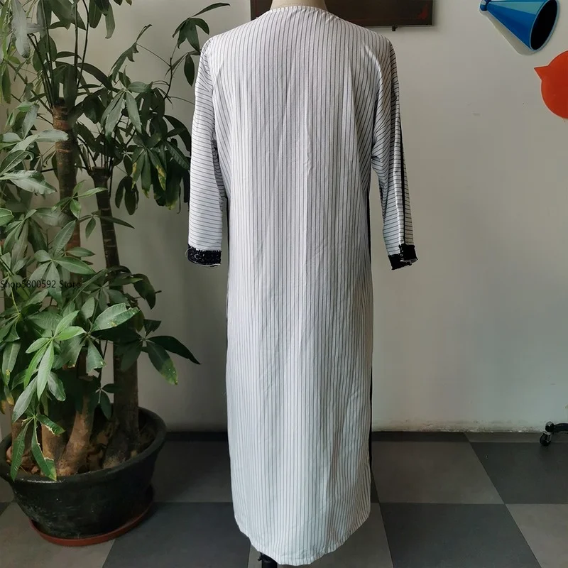 Abaya Islam Men Robe Muslim Dresses djellaba homme Fashion Stripe Print Patchwork Shirts Arabic Dress Ethnic Men's Clothing 2022