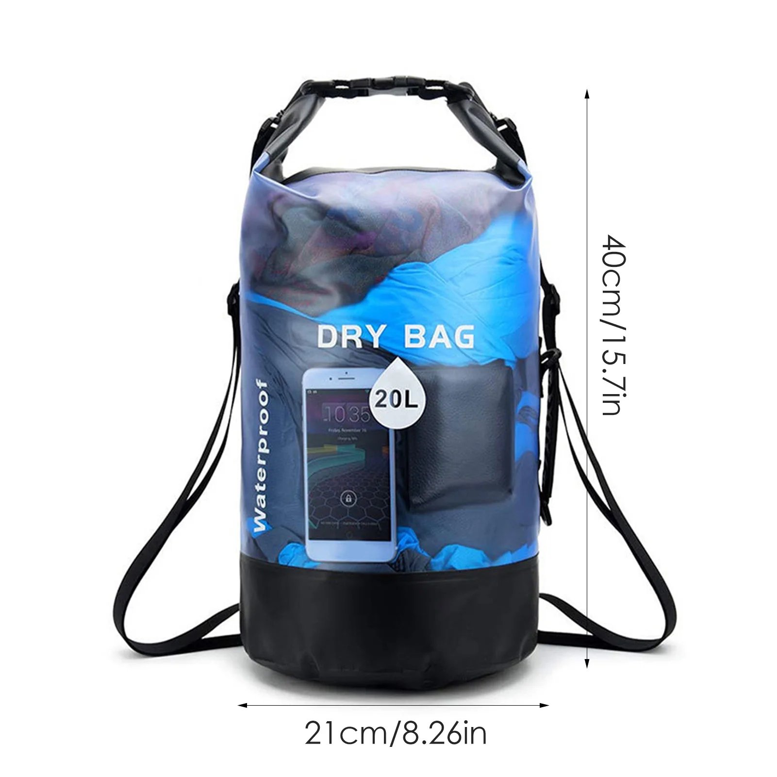 

Waterproof Dry Beach Bag 10L/20L Roll Top PVC Lightweight Dry Unisex Storage Bag Backpack For Travel