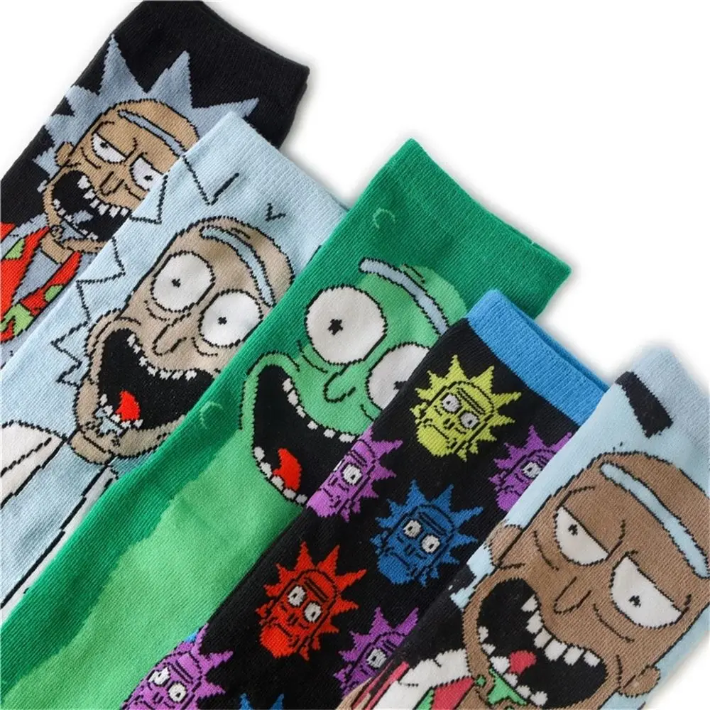Ricked Morties Letter Print Crew Street Green Fashion Adult Sock Genius Scientist Crazy College Brain Wave Anime Cartoon |
