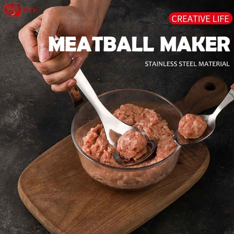 

HEYI 304 Stainless Steel Meatball Fishball Maker Meat Digging Spoon Kitchen Household Tool To Make Extruded Meatball Artifact HE